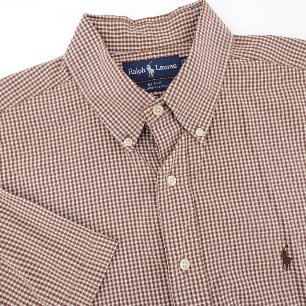 Polo Ralph Lauren Blake Gingham Button Down Brown Short Sleeve Mens Large